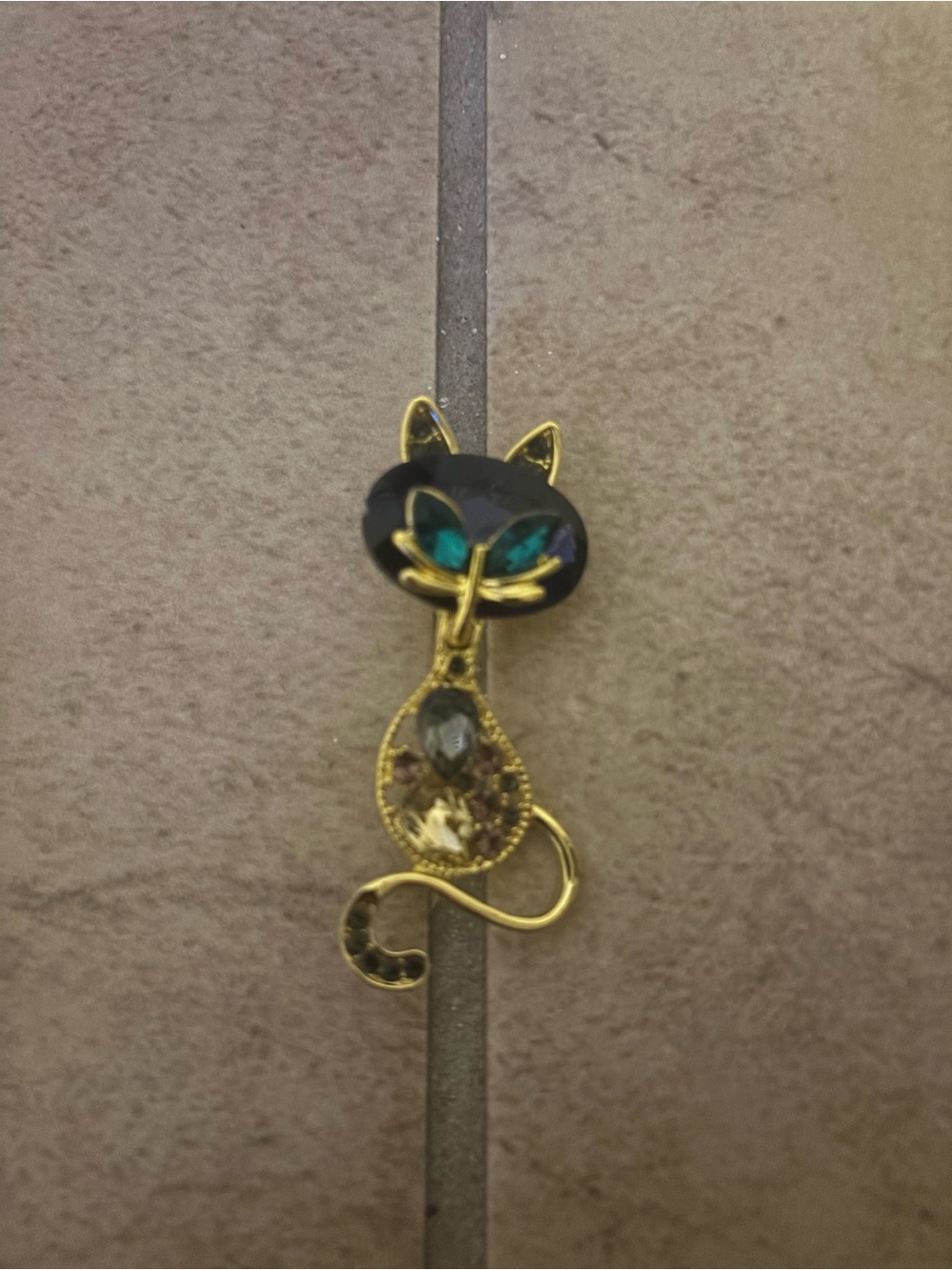 Gold Cat Pendant with Black and Teal Accents - Jewelry Charm